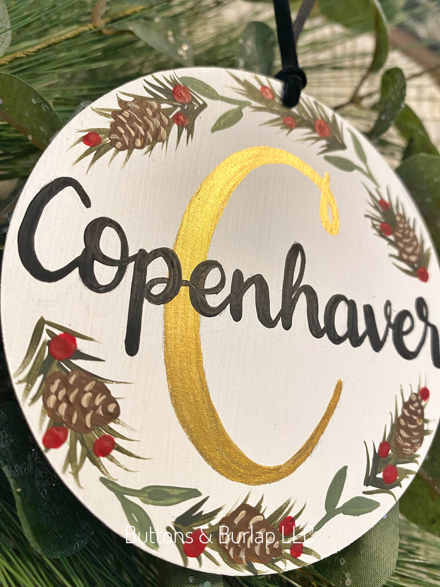 Personalized family name wood ornament Buttons & Burlap LLC