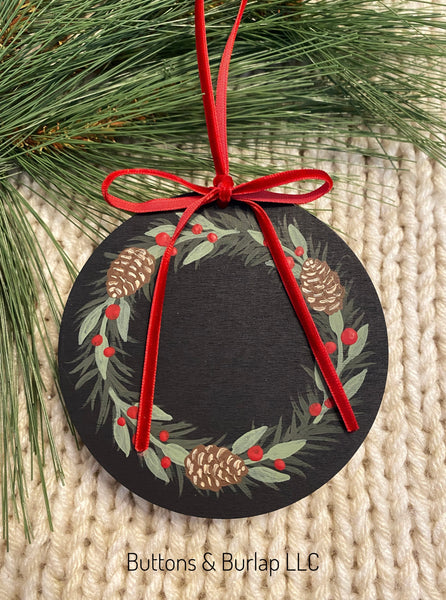 Christmas wreath Monogram wood ornament