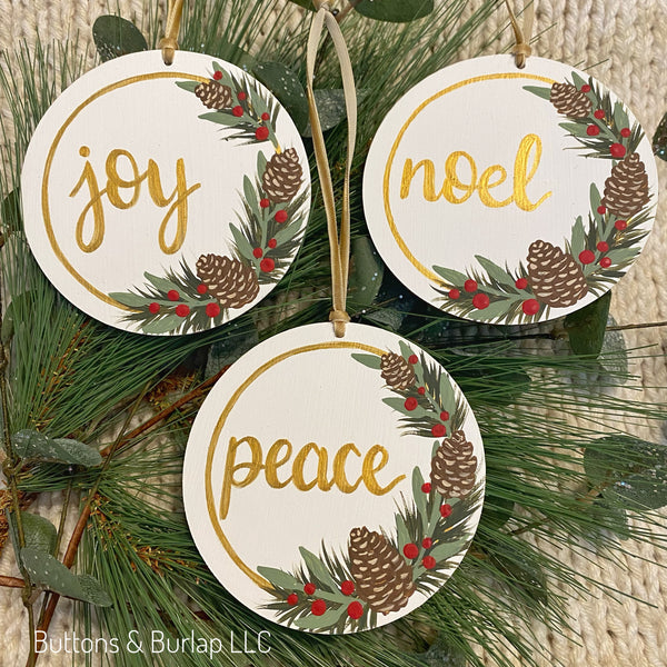 Christmas pinecones wood ornament