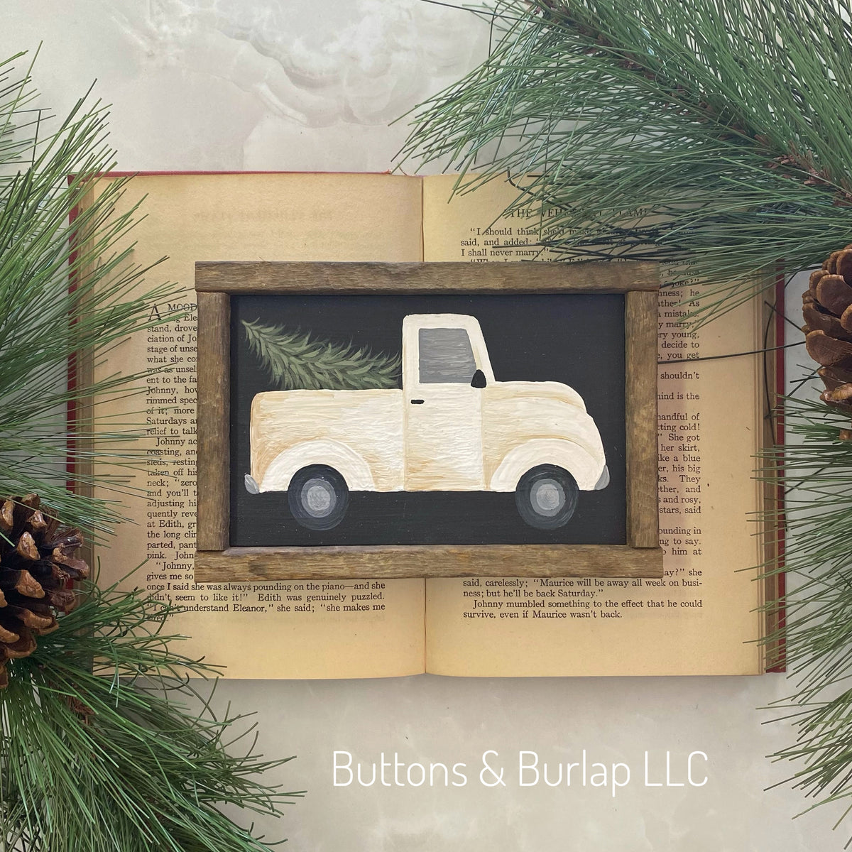 White truck & Christmas tree Buttons & Burlap LLC