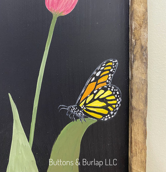 Welcome Spring, tulips & butterfly