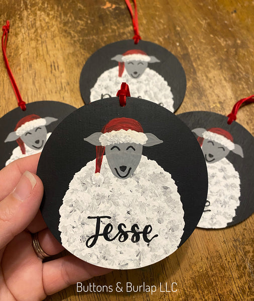 Christmas sheep wood ornament