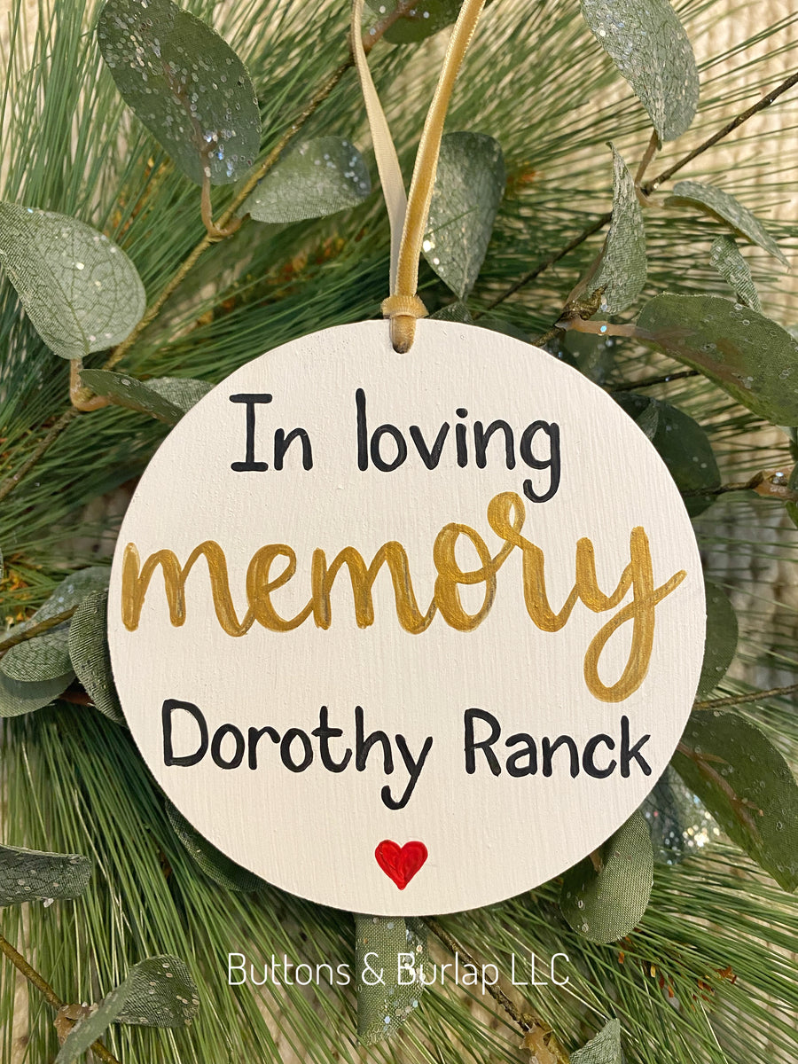 Personalized in loving memory wood ornament Buttons & Burlap LLC