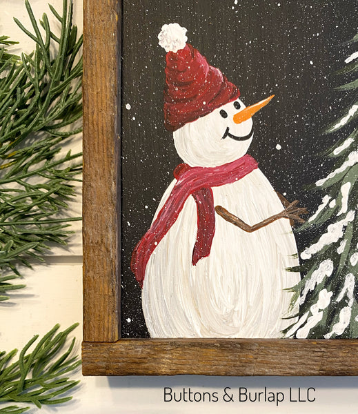 Snowman & snowy tree