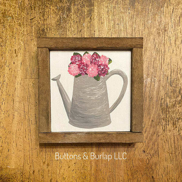 Hydrangeas in watering can mini shelf sitters