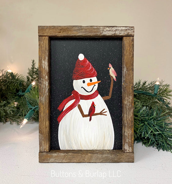 Snowman & cardinals