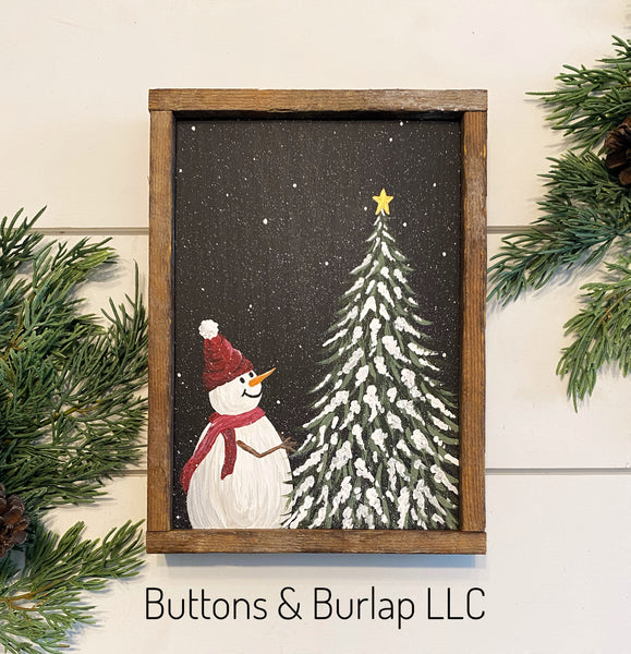 Snowman & snowy tree