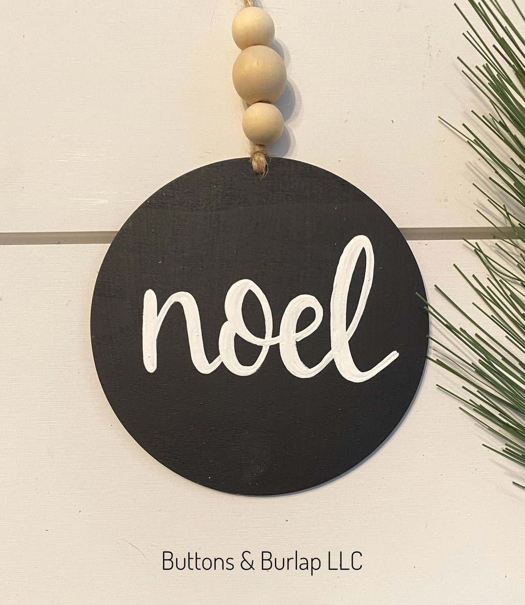 Black Christmas ornaments with wood bead hanger