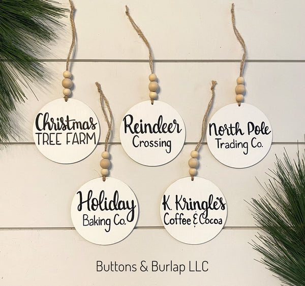 Christmas ornaments with wood bead hanger