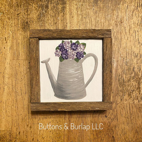 Hydrangeas in watering can mini shelf sitters