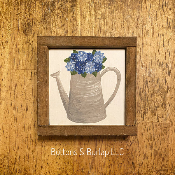 Hydrangeas in watering can mini shelf sitters