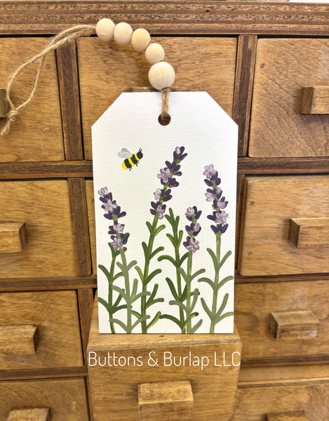Lavender & bee wood tag