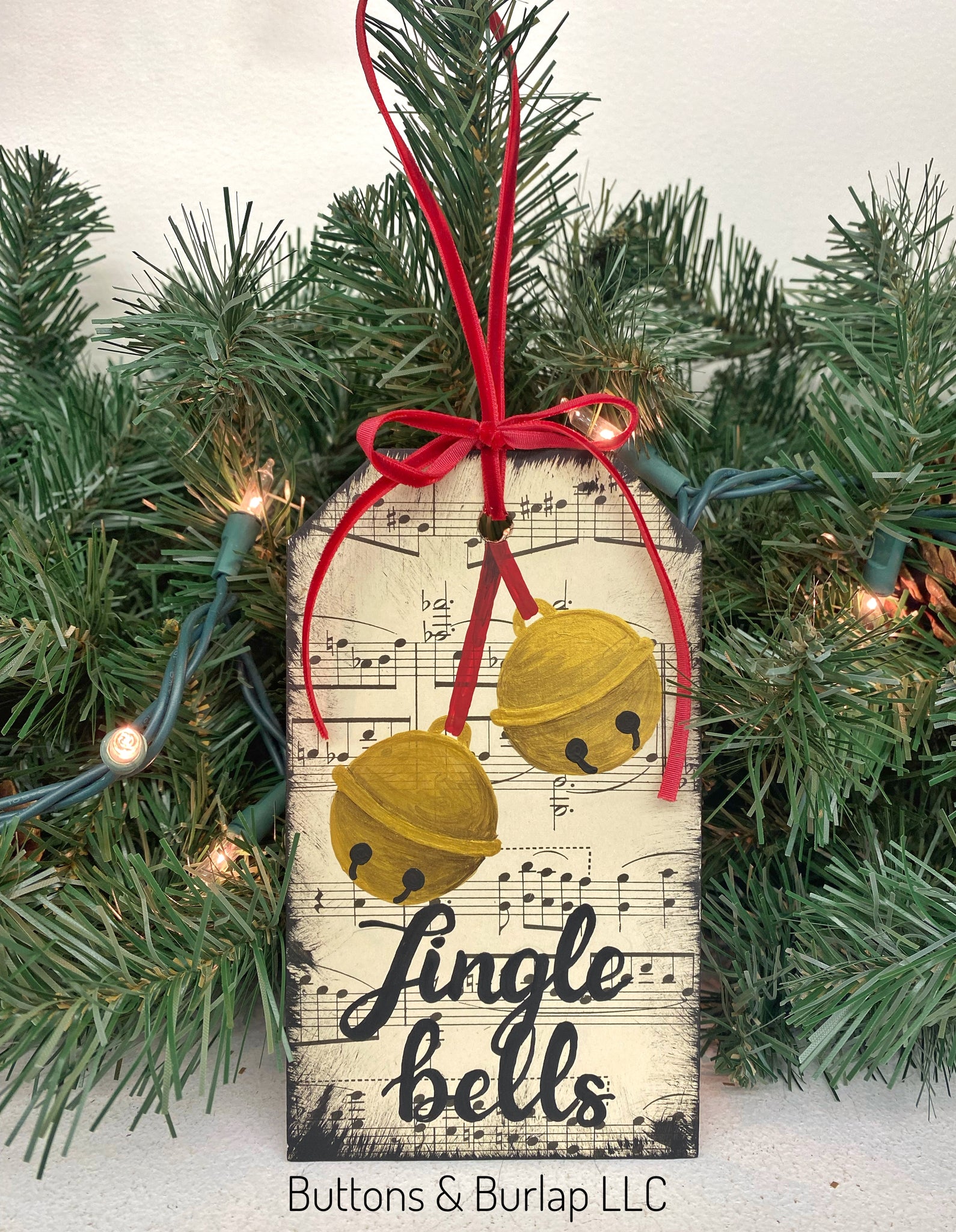 Jingle bells wood tag