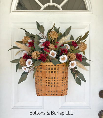 Mums & seeded stems fall basket wreath