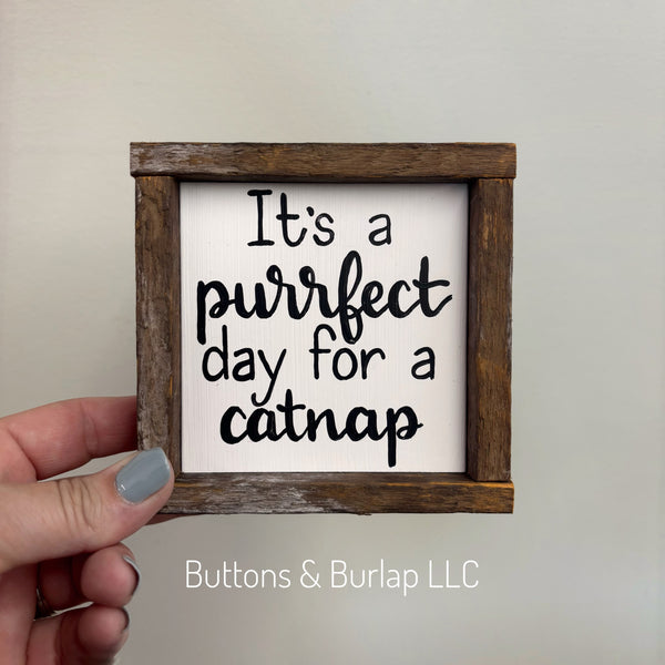 Purrfect day for a catnap sign