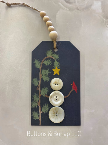 Button Snowman wood tag