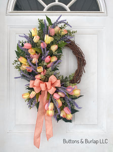 Tulip and lavender Spring wreath