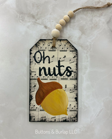 Oh nuts acorn fall wood tag