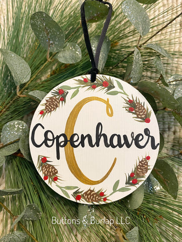 Personalized family name wood ornament