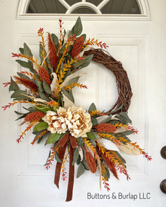 Eucalyptus & cream peonies fall wreath