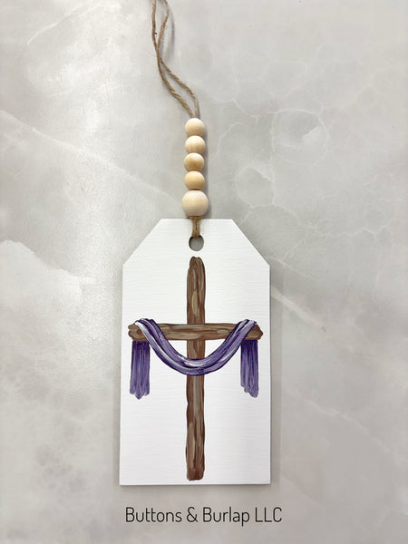 Easter cross wood tag