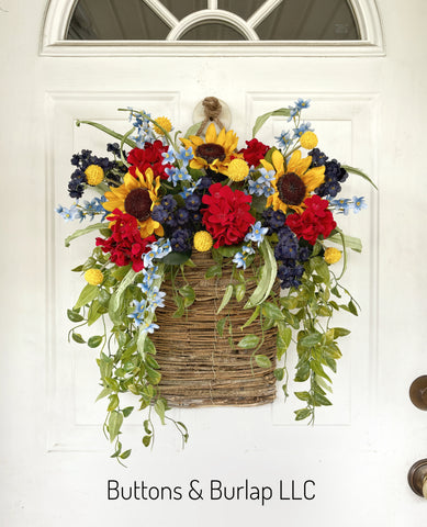 Sunflower & geranium basket wreath