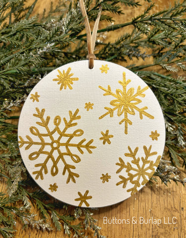 Gold snowflakes wood Christmas ornaments