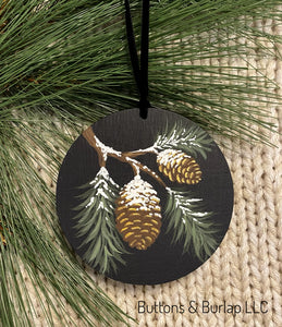Snowy pinecones ornament