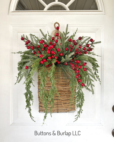 Christmas basket wreath, red berries
