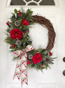 Christmas wreath, cardinal ribbon
