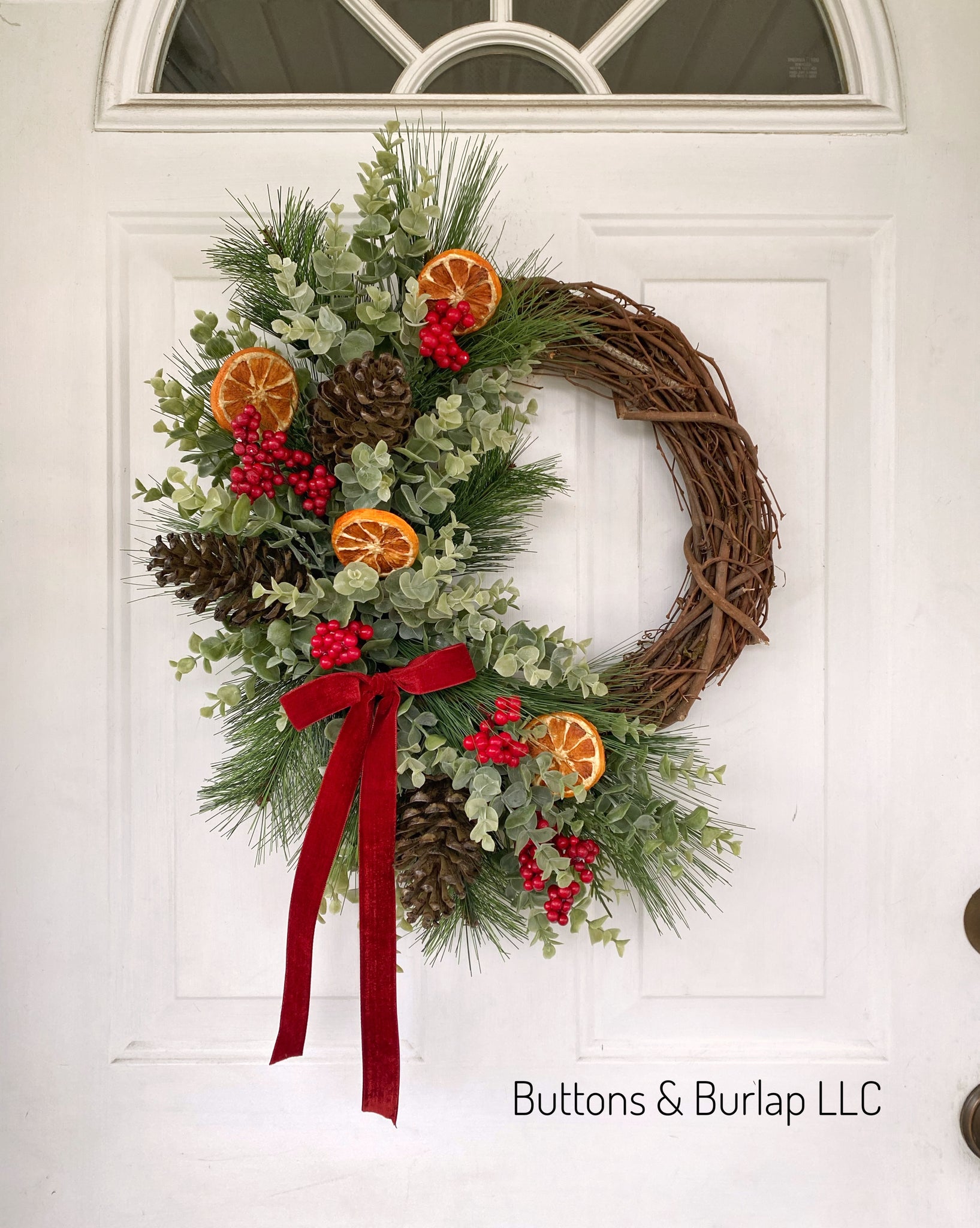 Christmas/Winter wreath, faux dried oranges & pinecones