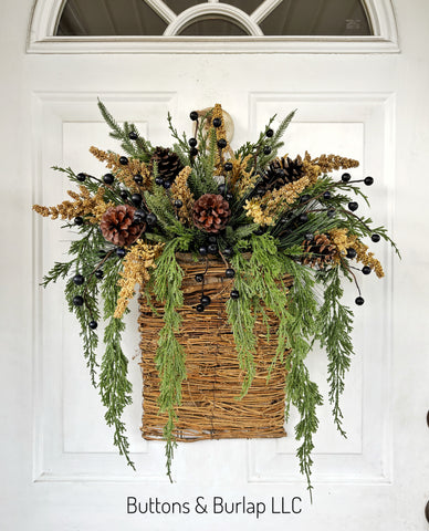 Christmas/Winter basket wreath, navy berries