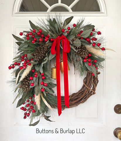 Christmas wreath, gold bells