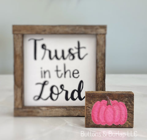 Mini pink pumpkin lath sitter