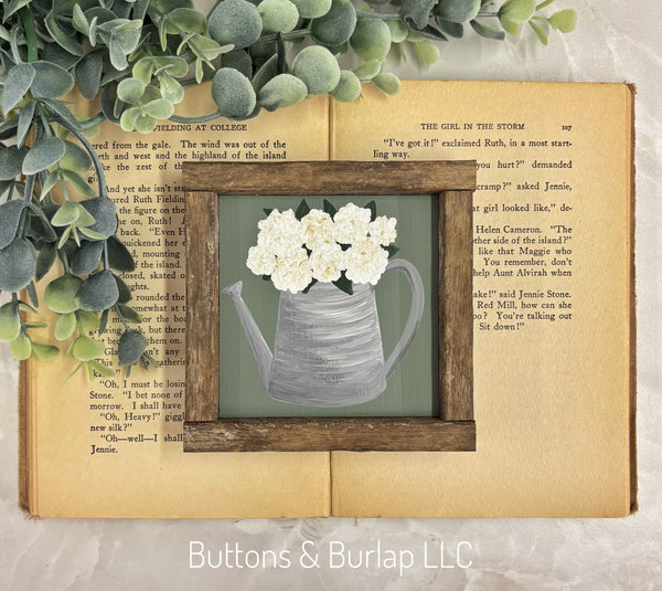 Hydrangeas in watering can mini shelf sitters
