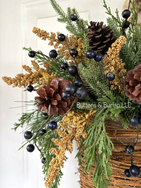 Christmas/Winter basket wreath, navy berries