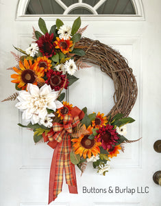 Sunflowers & ferns fall wreath