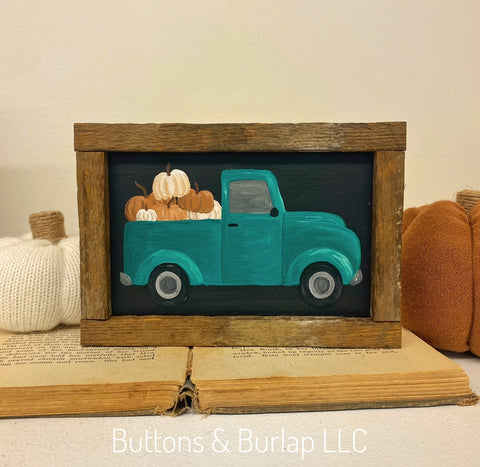 Teal truck & pumpkins