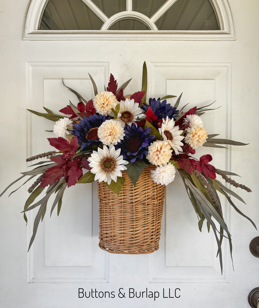 Fall basket wreath, sunflowers & mums
