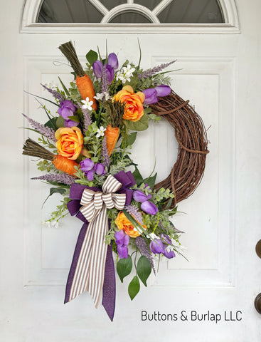 Purple tulip and carrot Spring wreath