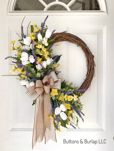 White tulip and lavender wreath