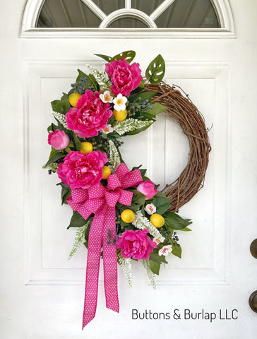 Lemon and pink peony wreath