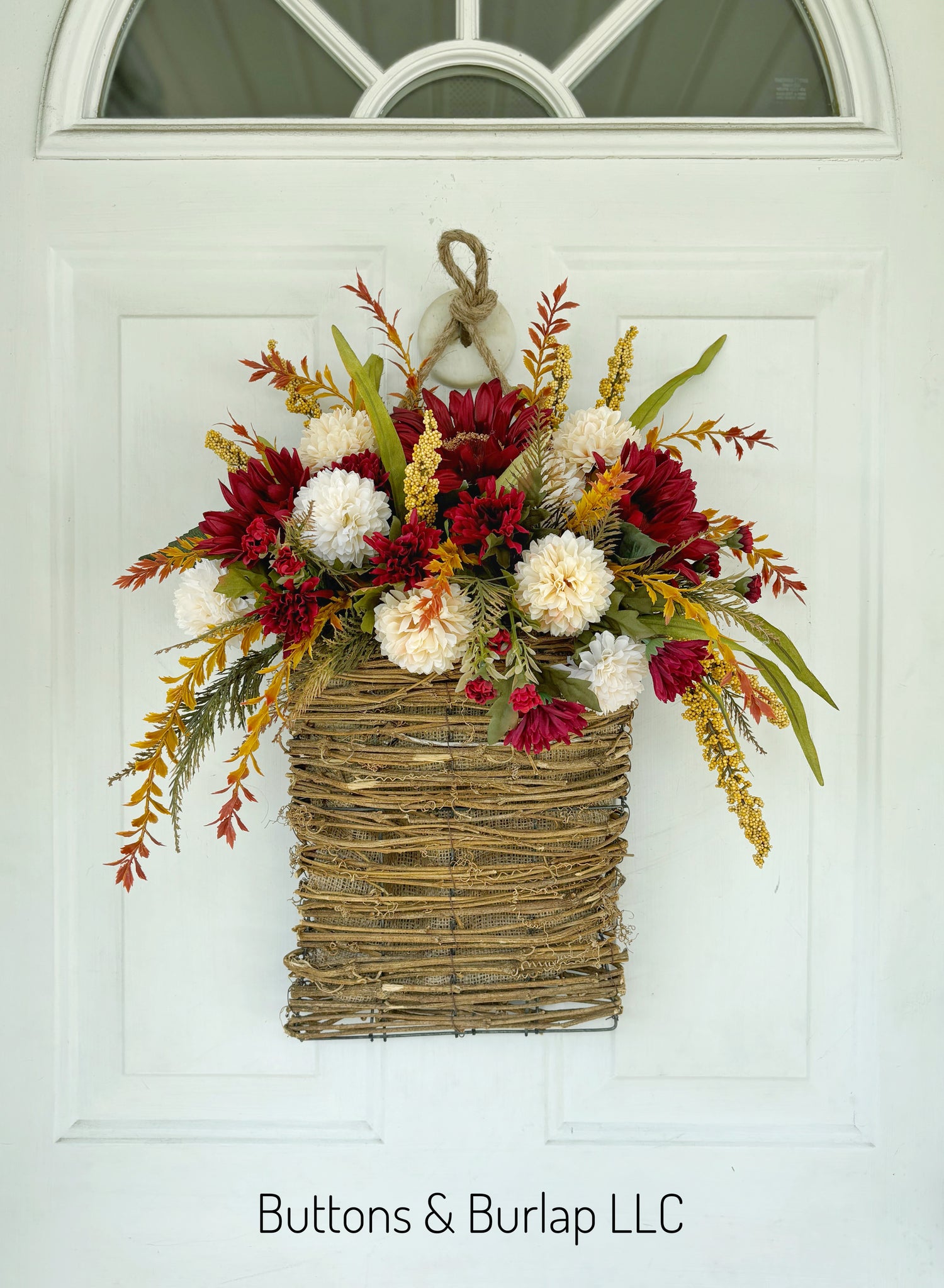 Sunflower & mum fall basket wreath