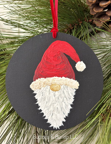 Santa gnome wood ornament