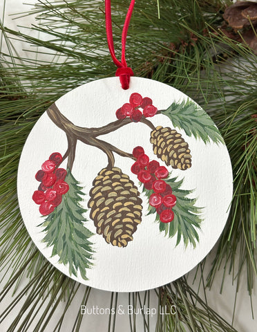 Pinecones & berries ornament