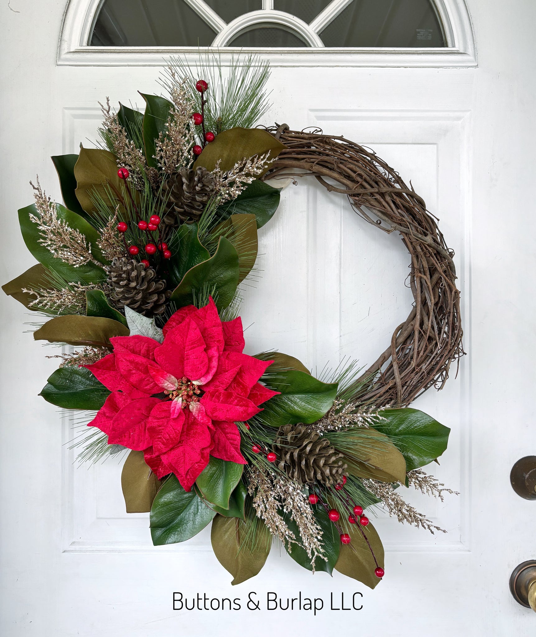 Christmas wreath, red poinsettia