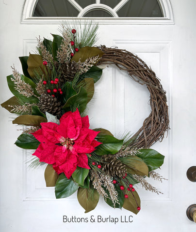 Christmas wreath, red poinsettia