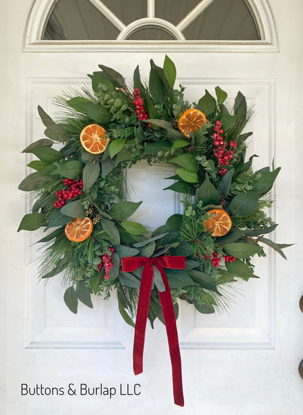 Christmas/Winter wreath, faux dried oranges