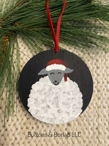 Christmas sheep wood ornament
