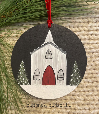 Little church wood Christmas ornaments